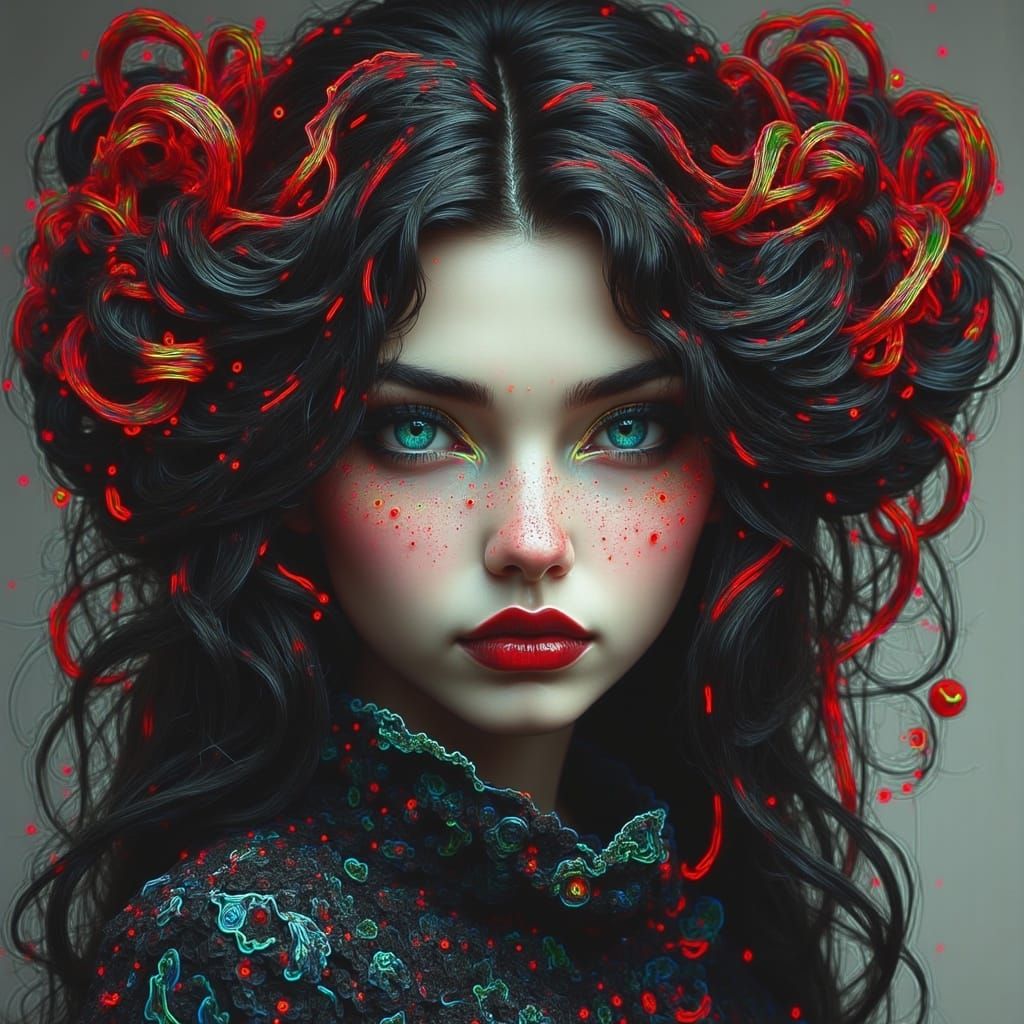 Surreal Black and White Portrait of Gritty Young Woman in Ne...