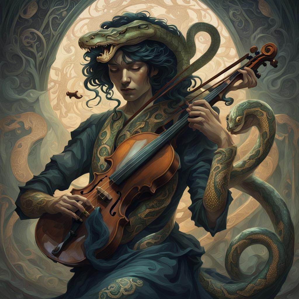 Mystic Serpent Violin Masterpiece in Dark Fantasy Style
