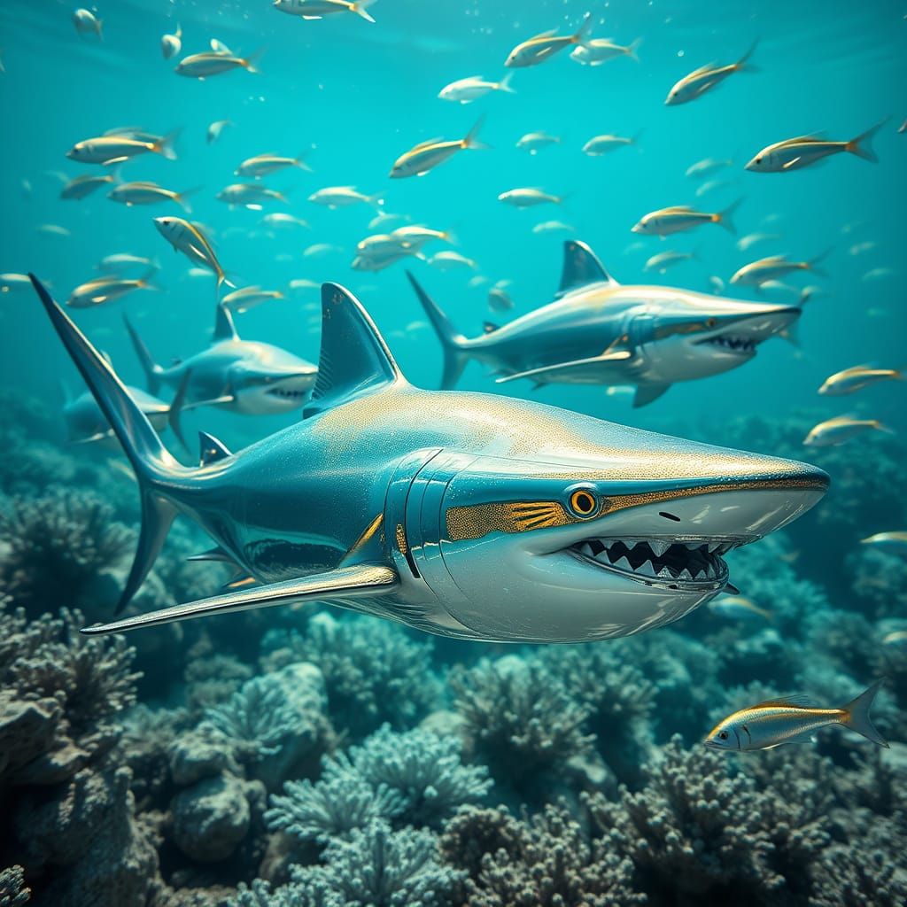 Chrome Sharks in Art Deco Reefscape