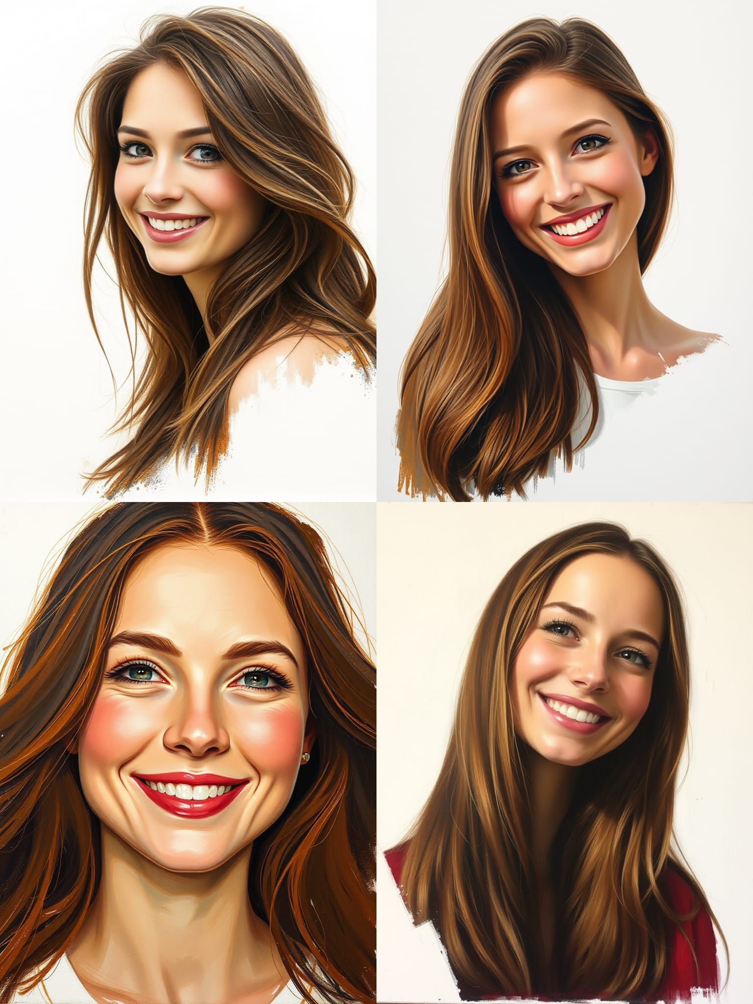 Woman in Oil Painting with Cheerful Expression