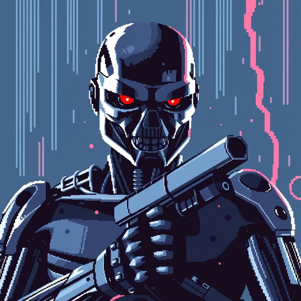 Cyberpunk Pixel Art Showdown: Terminator vs Robocop
