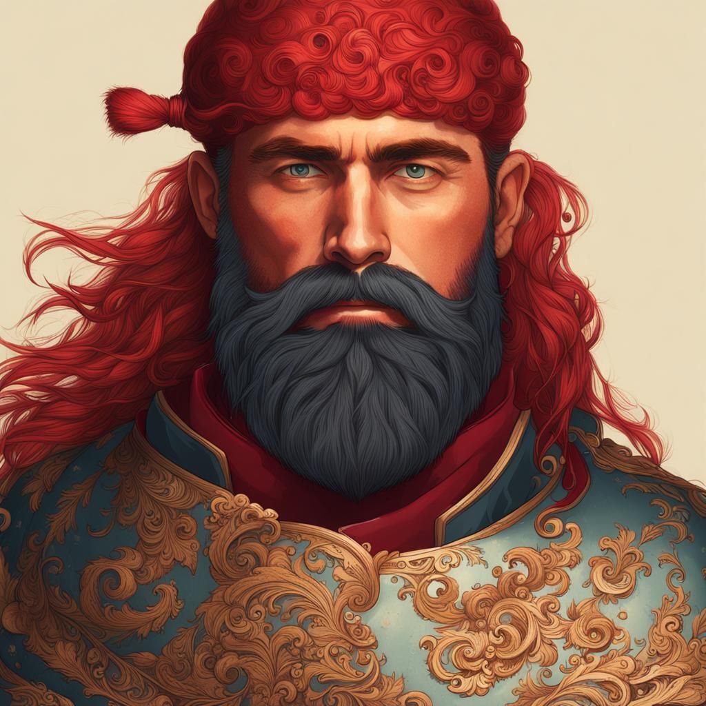 Brilliant Red Warrior with Vibrant Beard