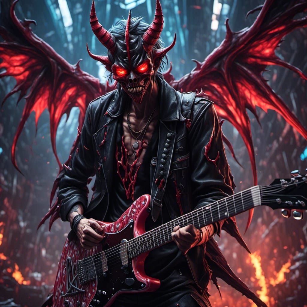 Cyberpunk Demon Guitarist in Anime Style