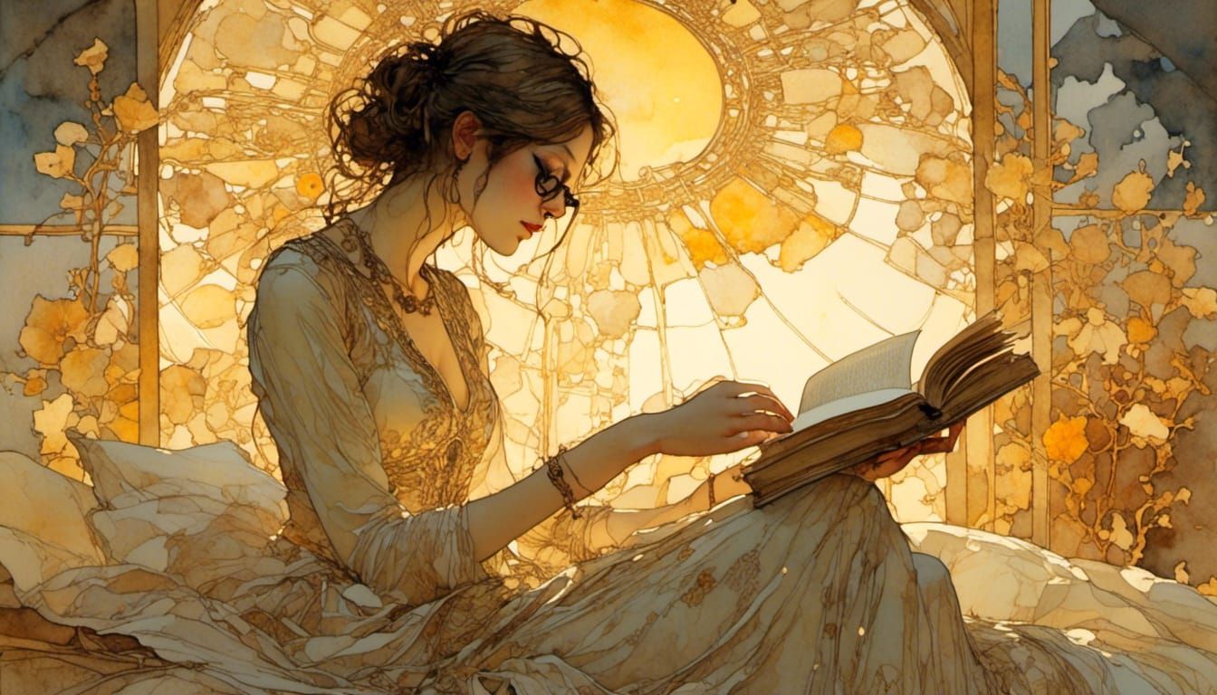 Woman Reading by Candlelight in Dutch Masters Style