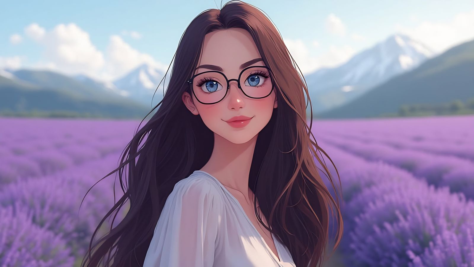 Serene Woman in Lavender Field, Manga 2D Portrait