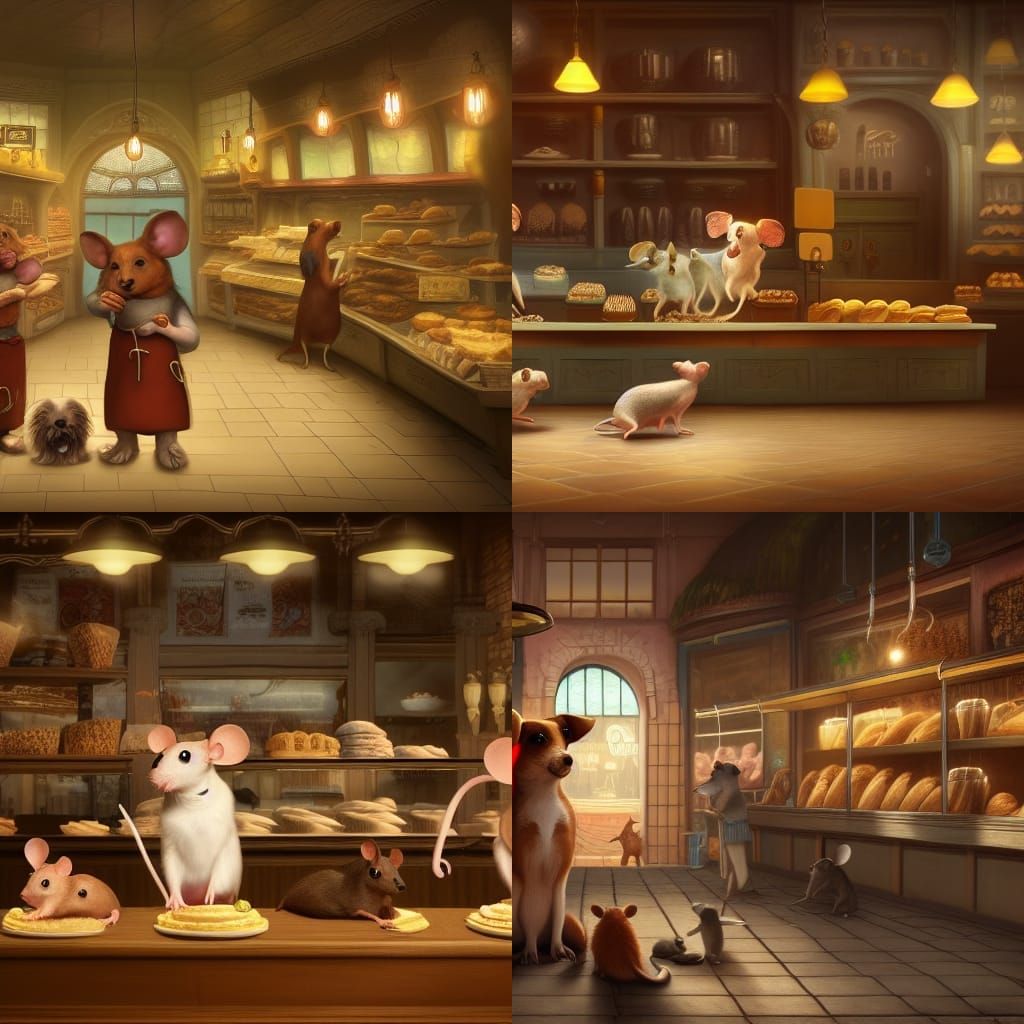 Whimsical Bakery Scene with Fantastical Creatures