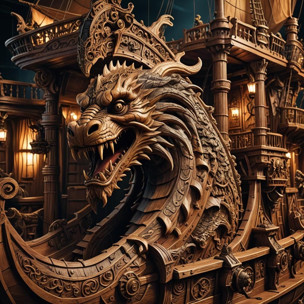 Majestic Wooden Pirate Ship in Warm Earthy Tones