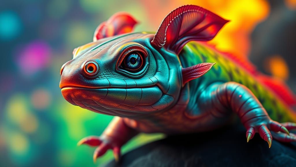 Regal Axolotl in Vibrant Art Nouveau Style