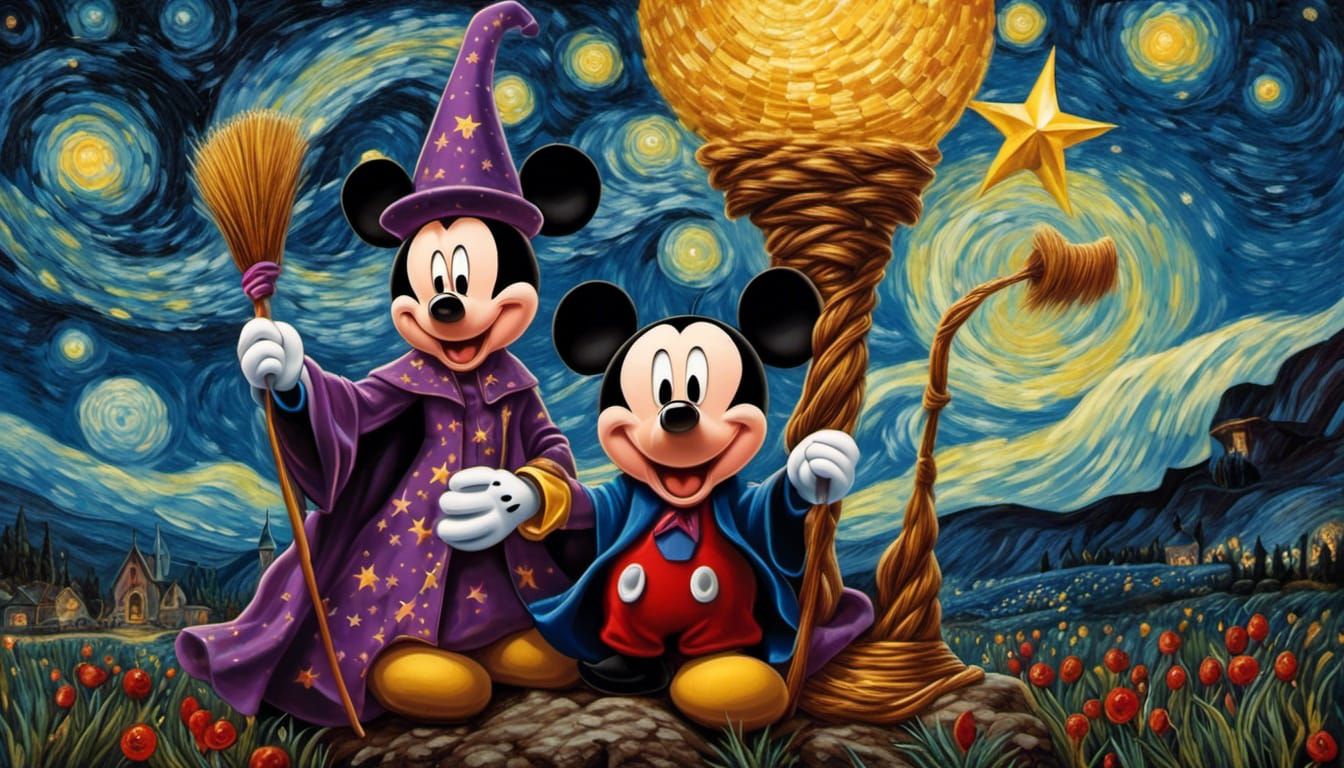Mickey Mouse and Sorceress in Fantasia Style