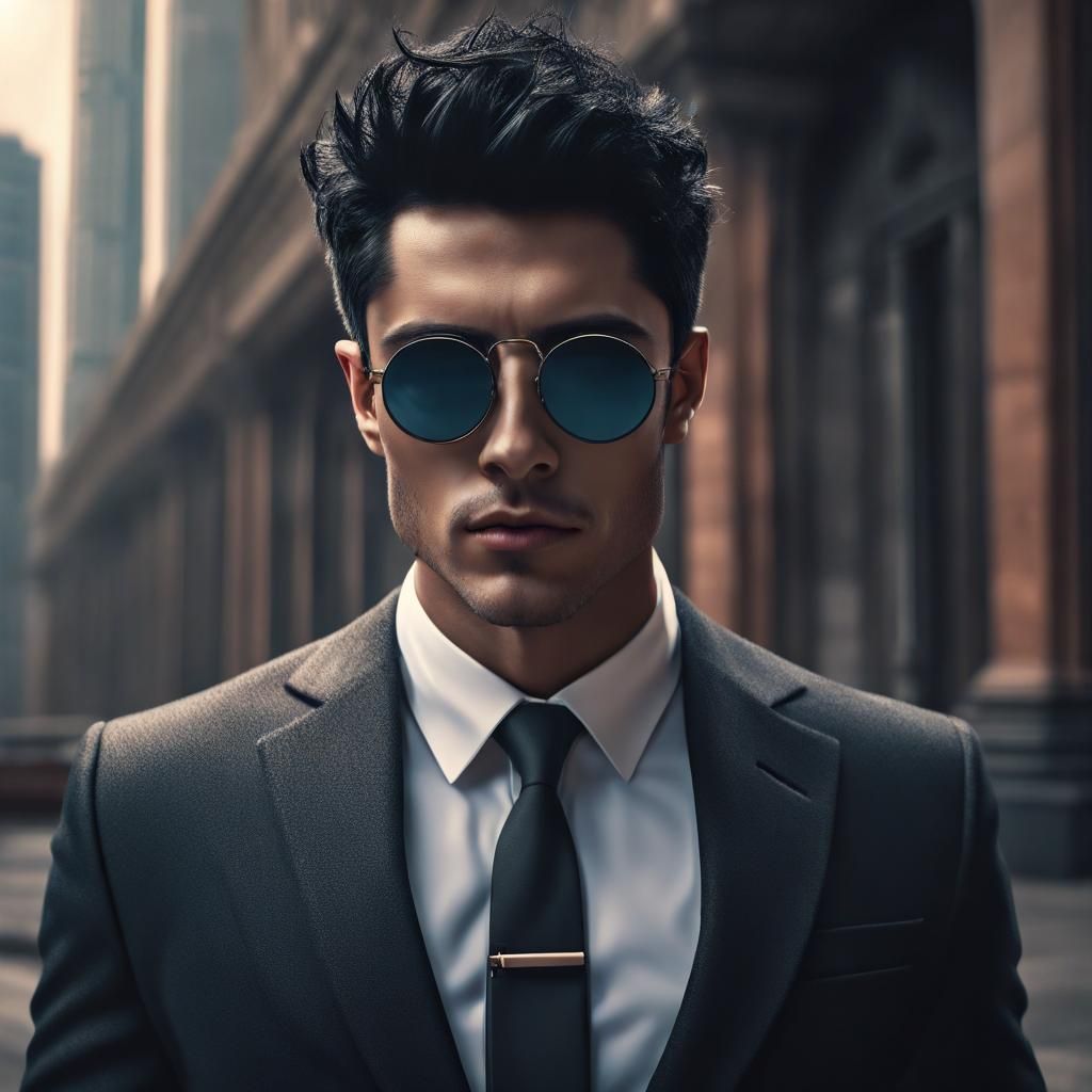 Stunning Digital Businessman in Dramatic Cityscape