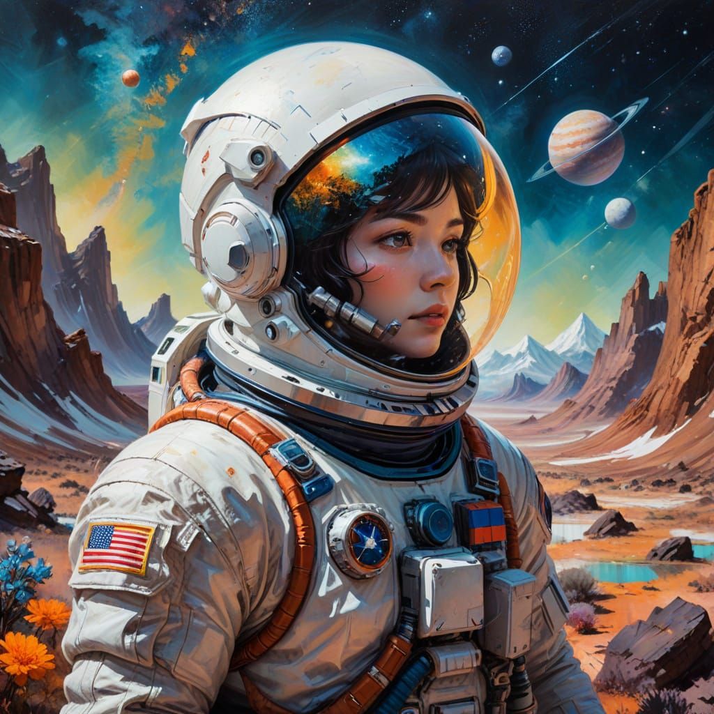 Astronaut Double Exposure in Manhwa Style