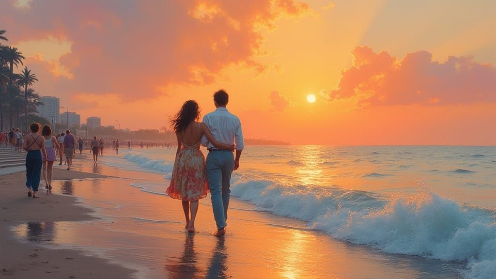 Couple Strolling at Sunset: Neo-Classical Pastel Art