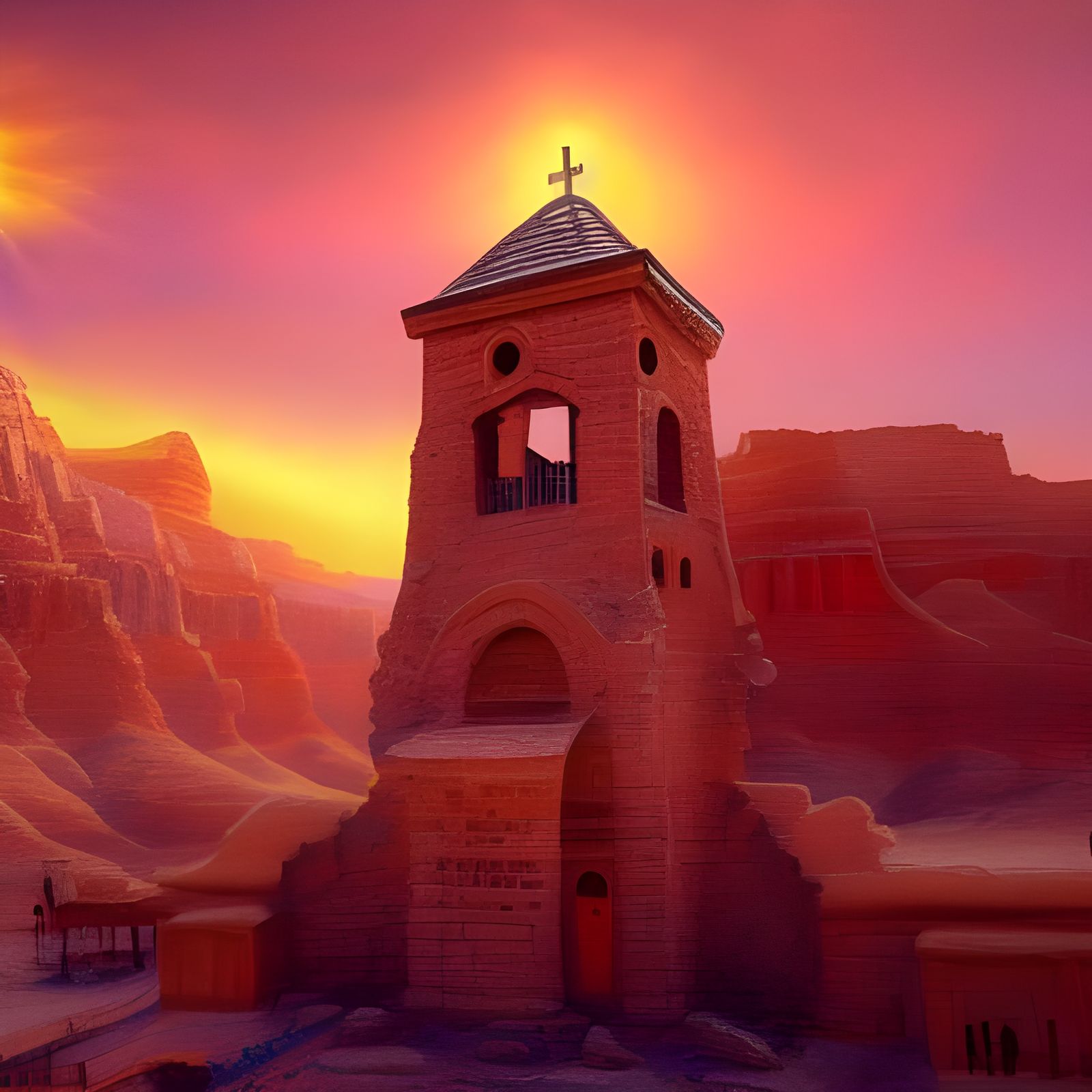 Romantic Desert Clocktower in Decopunk Style
