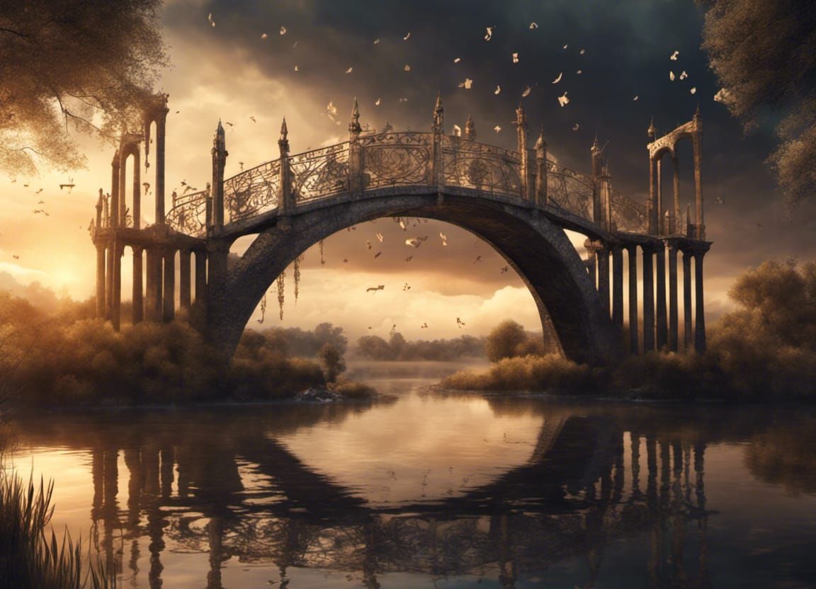 Surreal Musical Bridge Over Wild River in a Medieval Inspire...
