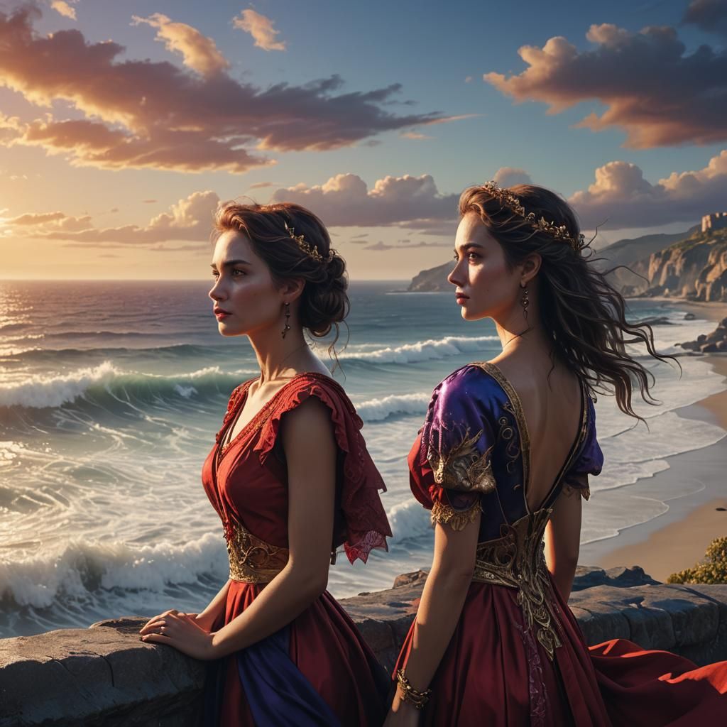 Ethereal Red Gown Portrait in High-Key Fantasy Art