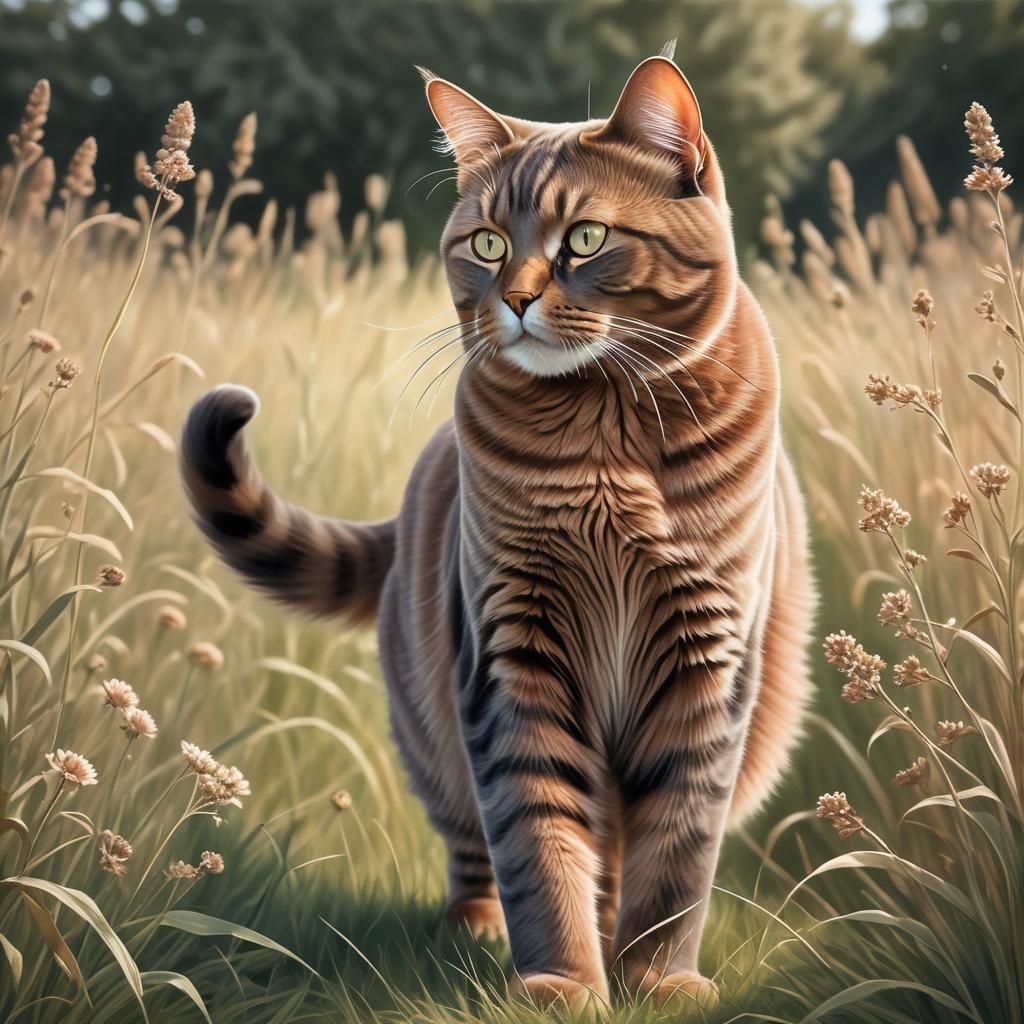Sensual British Cat in a Summer Field