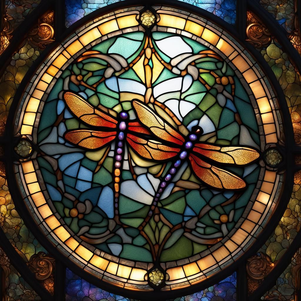 Epic Stained Glass Dragonfly Window in Vibrant Colors