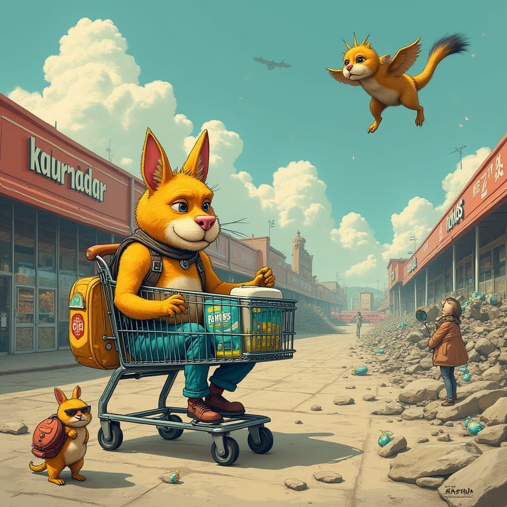 Eccentric Hero on Shopping Cart Throne Wears Pampers Armor, ...