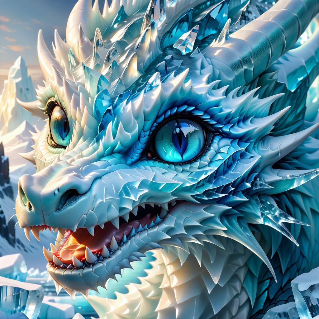 Gorgeous Glacier Dragon in Anime Style