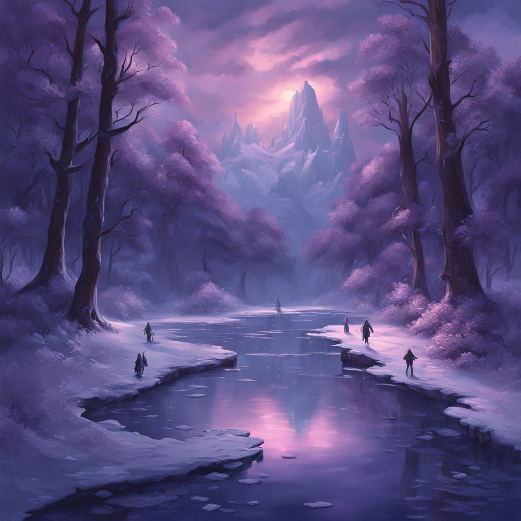 Ethereal Digital Painting of a Frozen River Scene
