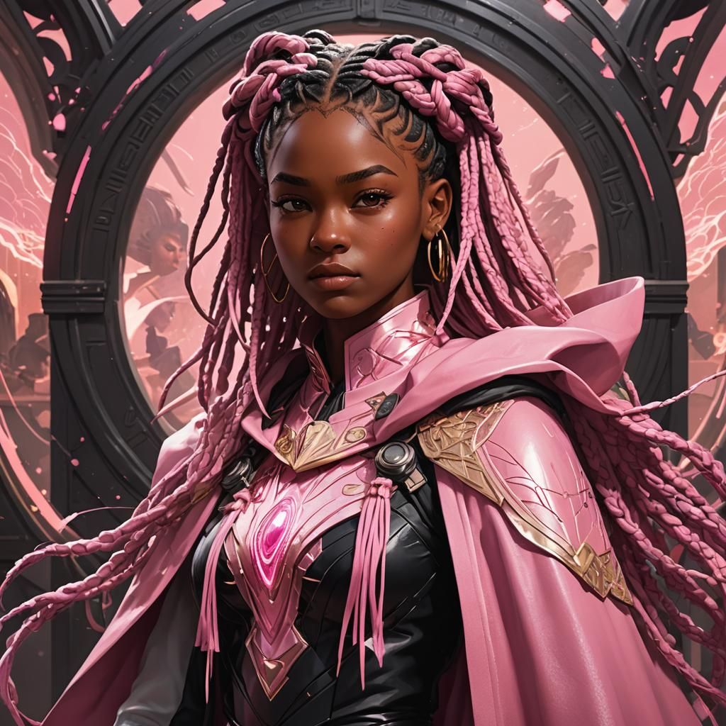 African American Teen Girl Soars as a Cyberpunk Angel