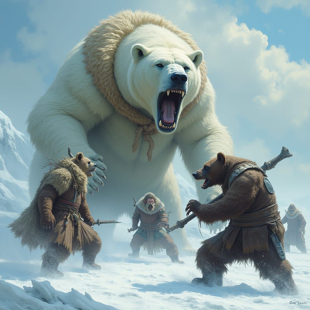 Colossal Polar Bear Battles Grizzly and Vikings