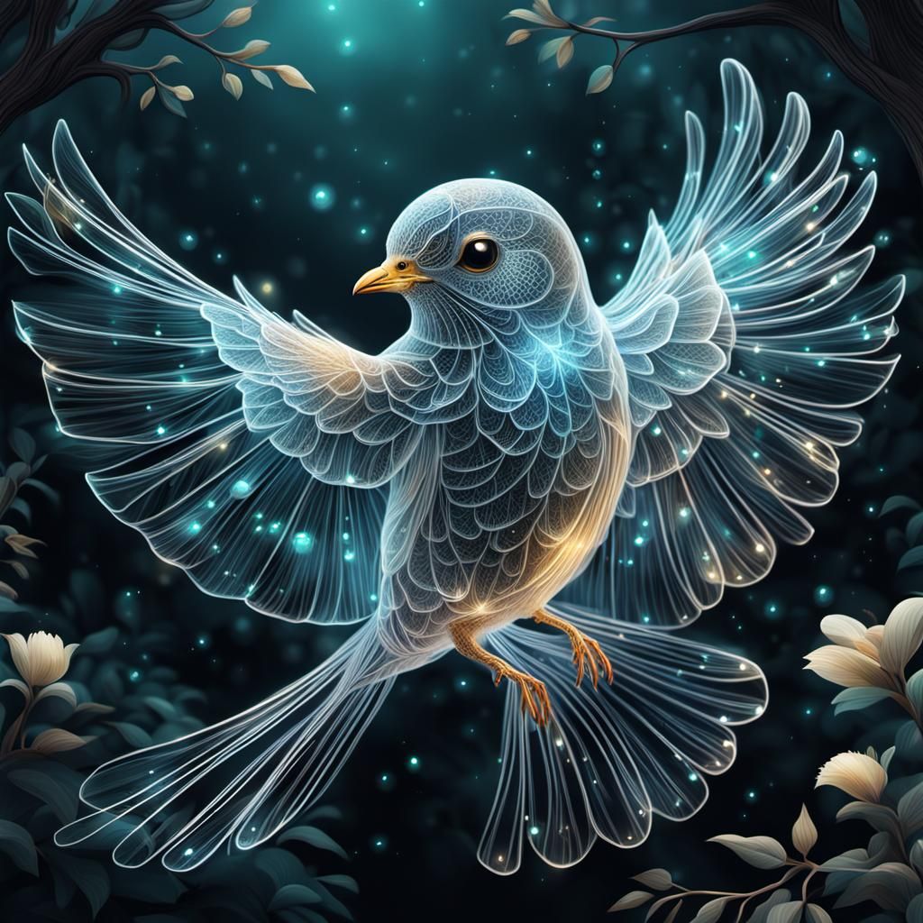 Ethereal Bird of Light in Dark Forest