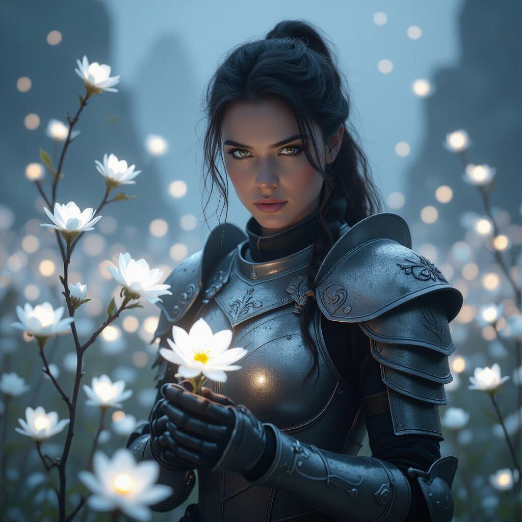 Khthonia in Luminous Battlefield, Photorealistic Style