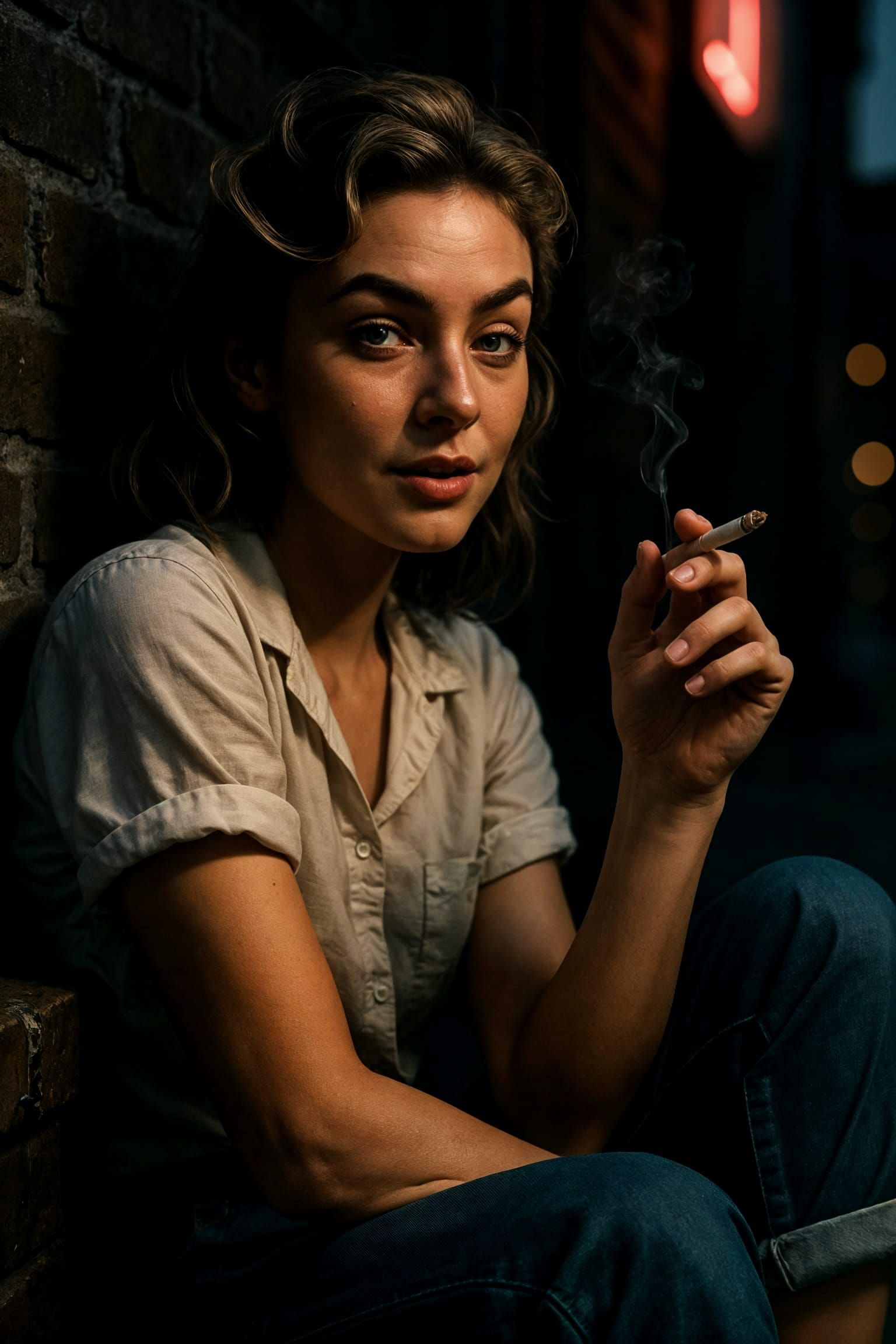 1950s Woman in Alleyway at Dusk