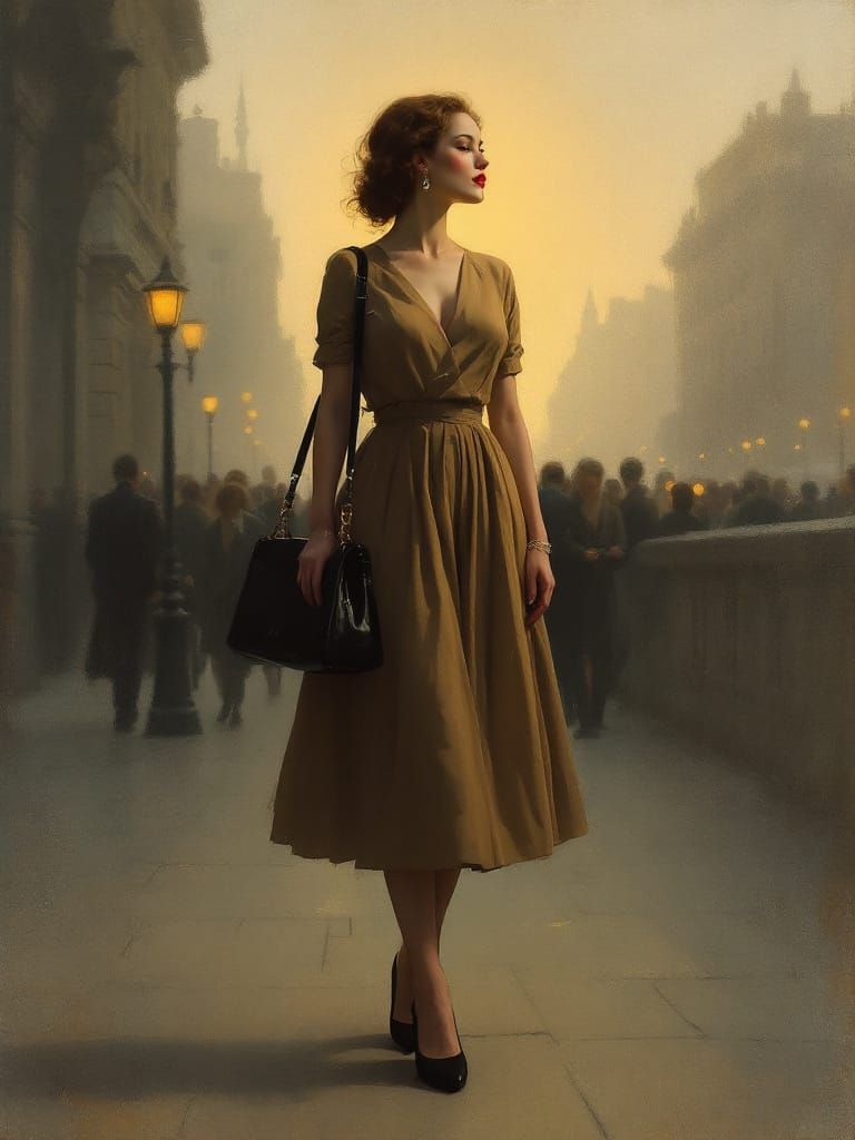 1950s Pin-Up Woman in Golden Fog