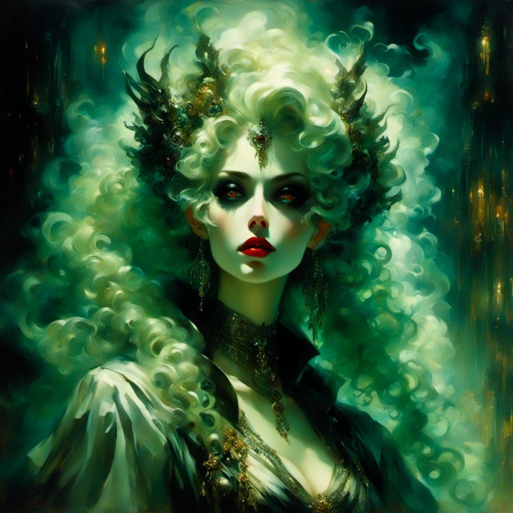 Lady in Dark Cyberpunk Watercolor