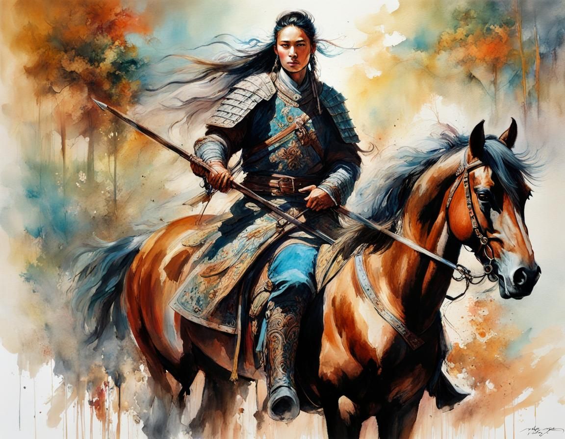 Gothic Portrait of a Mongol Warrior in a Stunning Garden