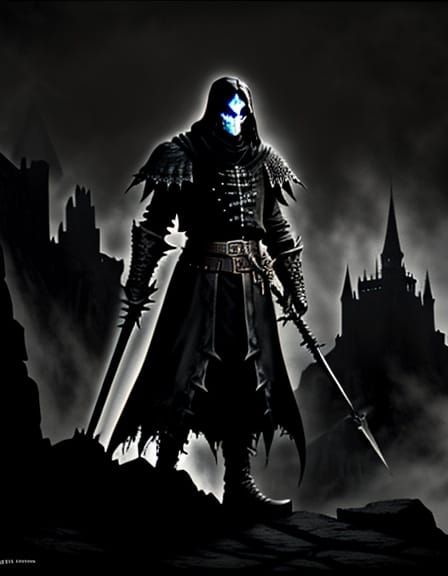 Grim Undead Warrior in Dark Gothic Castle
