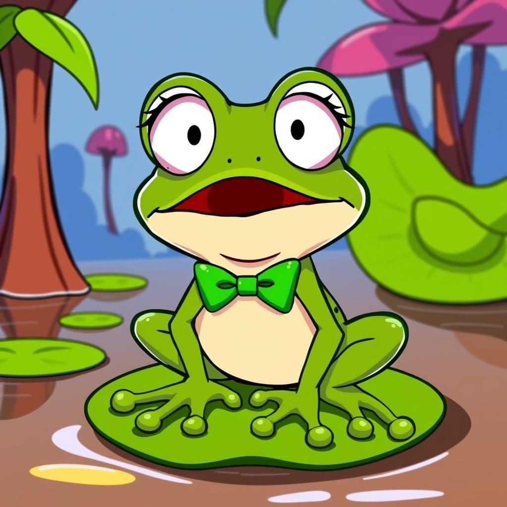 Cartoon Frog with Shocked Expression in Classic Animation St...