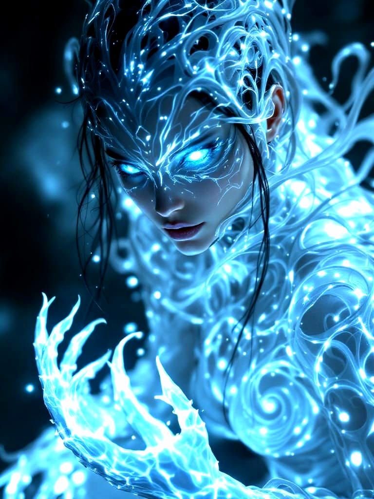 Ethereal Phantom Hunter in Shimmering Spectral Suit