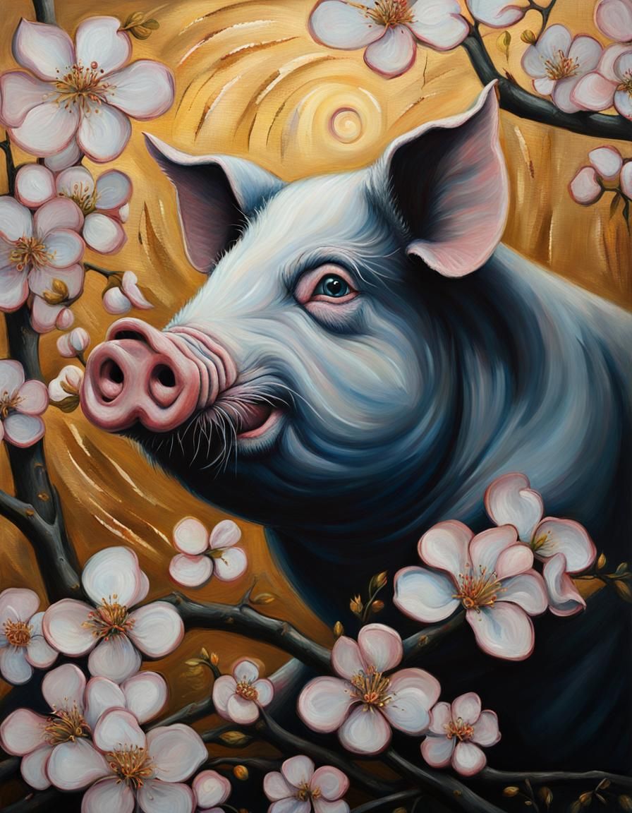 Cherry blossoms and pig,