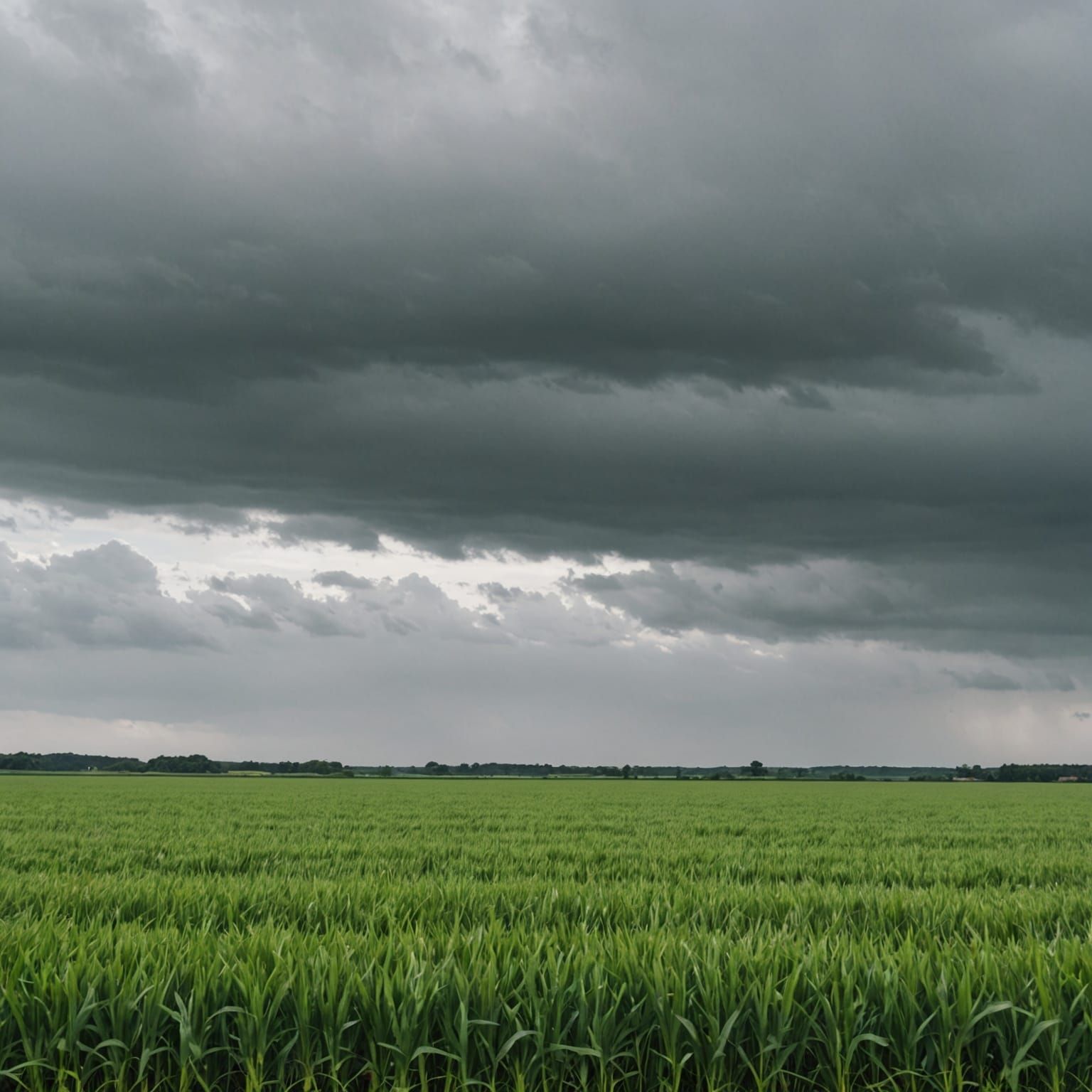 Vibrant Green Landscape in a Somber Grey Skies