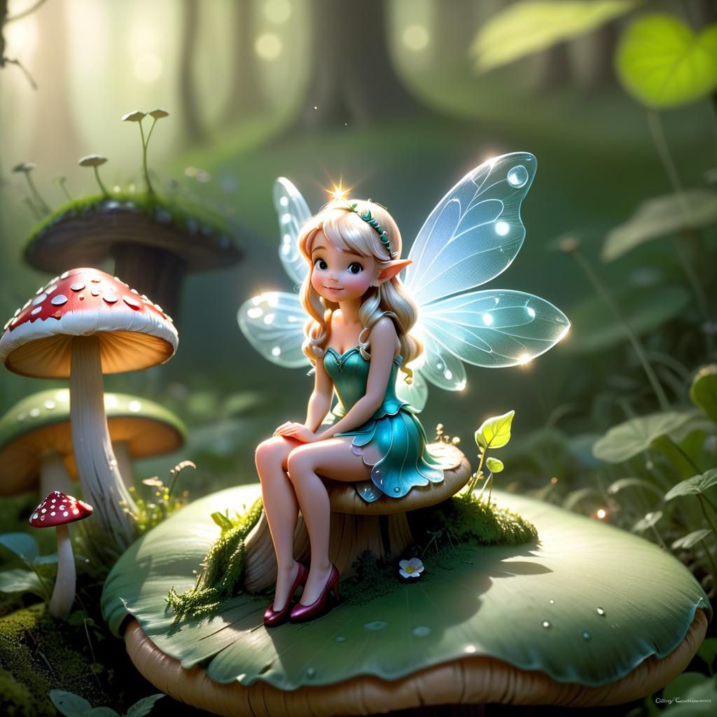 Whimsical Fairy on Mushroom