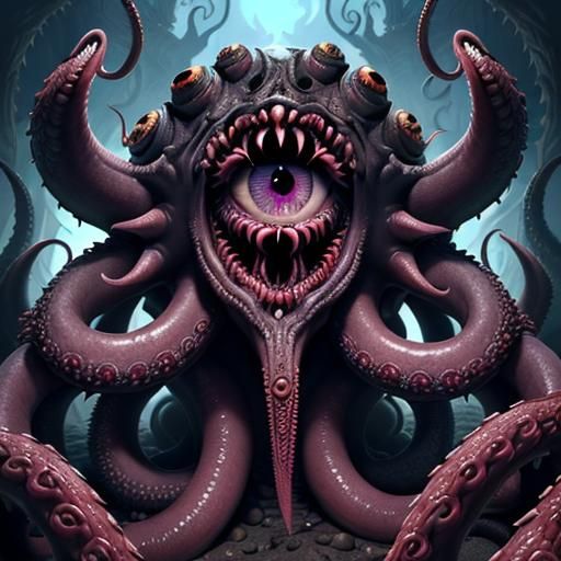 Glowing Beholder Monster in Dark Fantasy Style