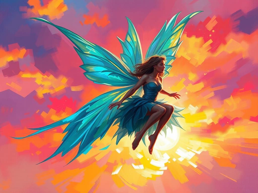 Surreal Fairy Dances in Ethereal Sunset Glow