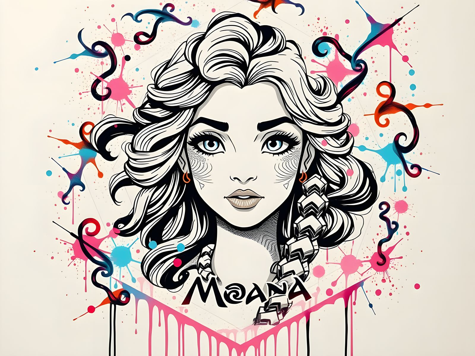 Ethereal Calligraphy Portrait of Moana in Pastel Hues and El...