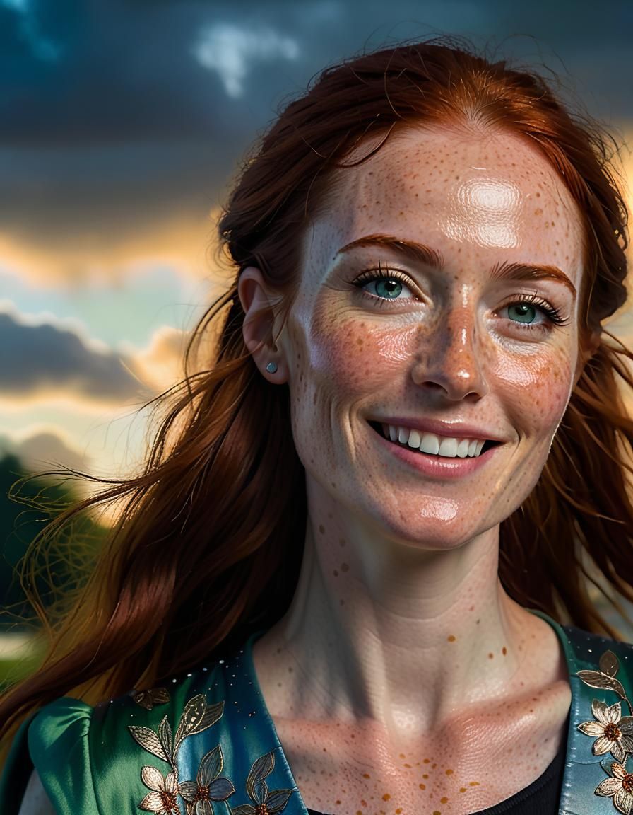 Enchanting Renaissance Elf Maiden Amidst Sunset Pond Scene