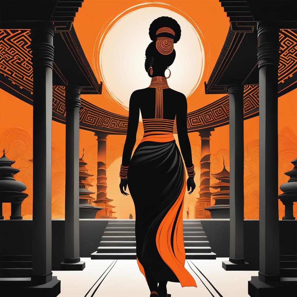 Elegant African Woman in Futuristic Temple