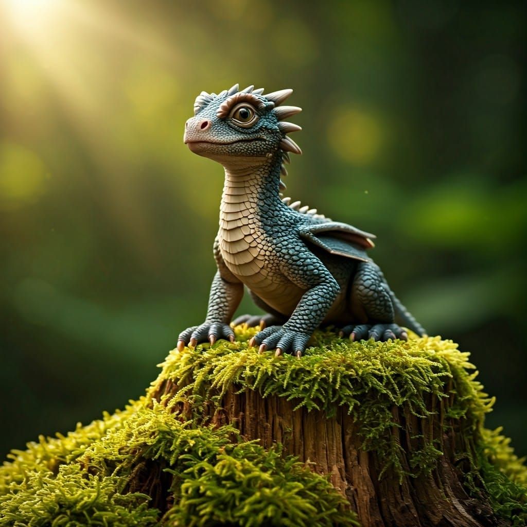 Cute Baby Dragon Perched in a Lush Forest