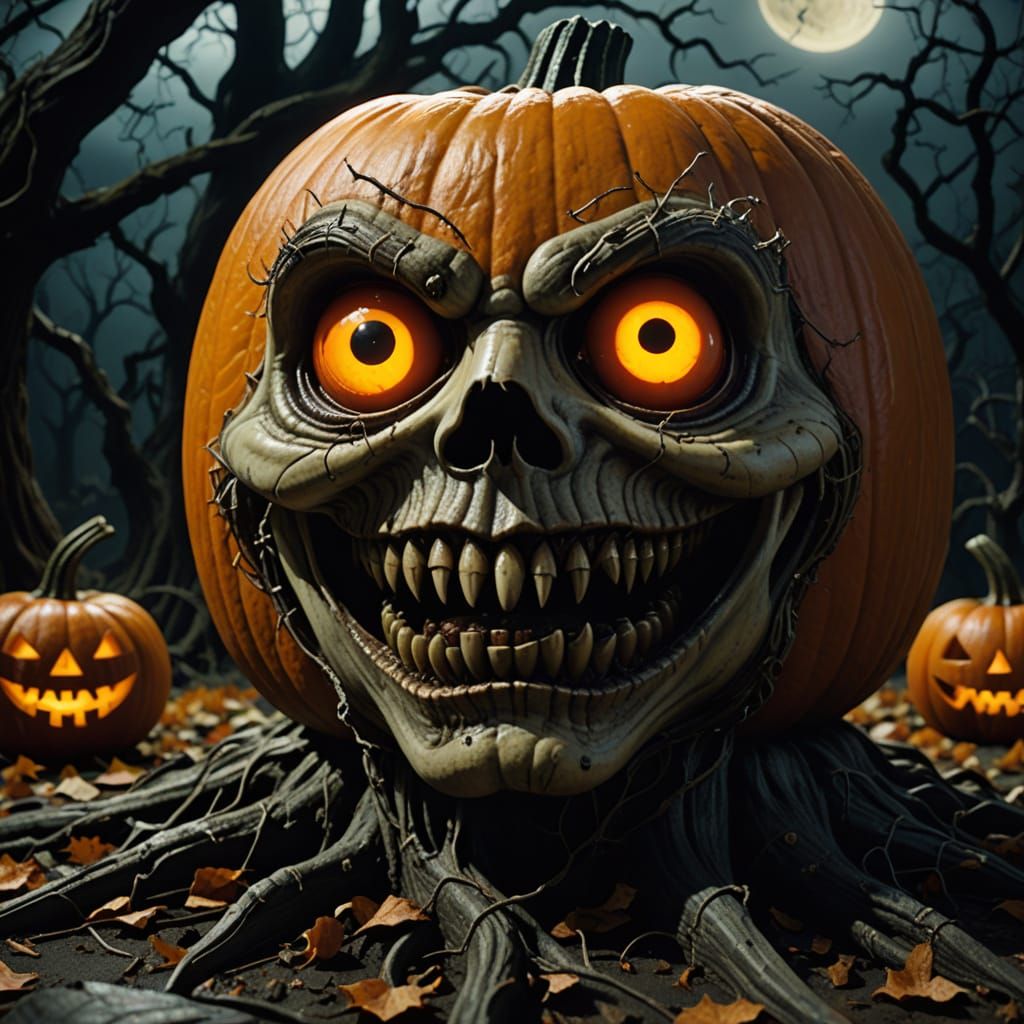 Terrifying Halloween Pumpkin as Saw Character in Giger Style