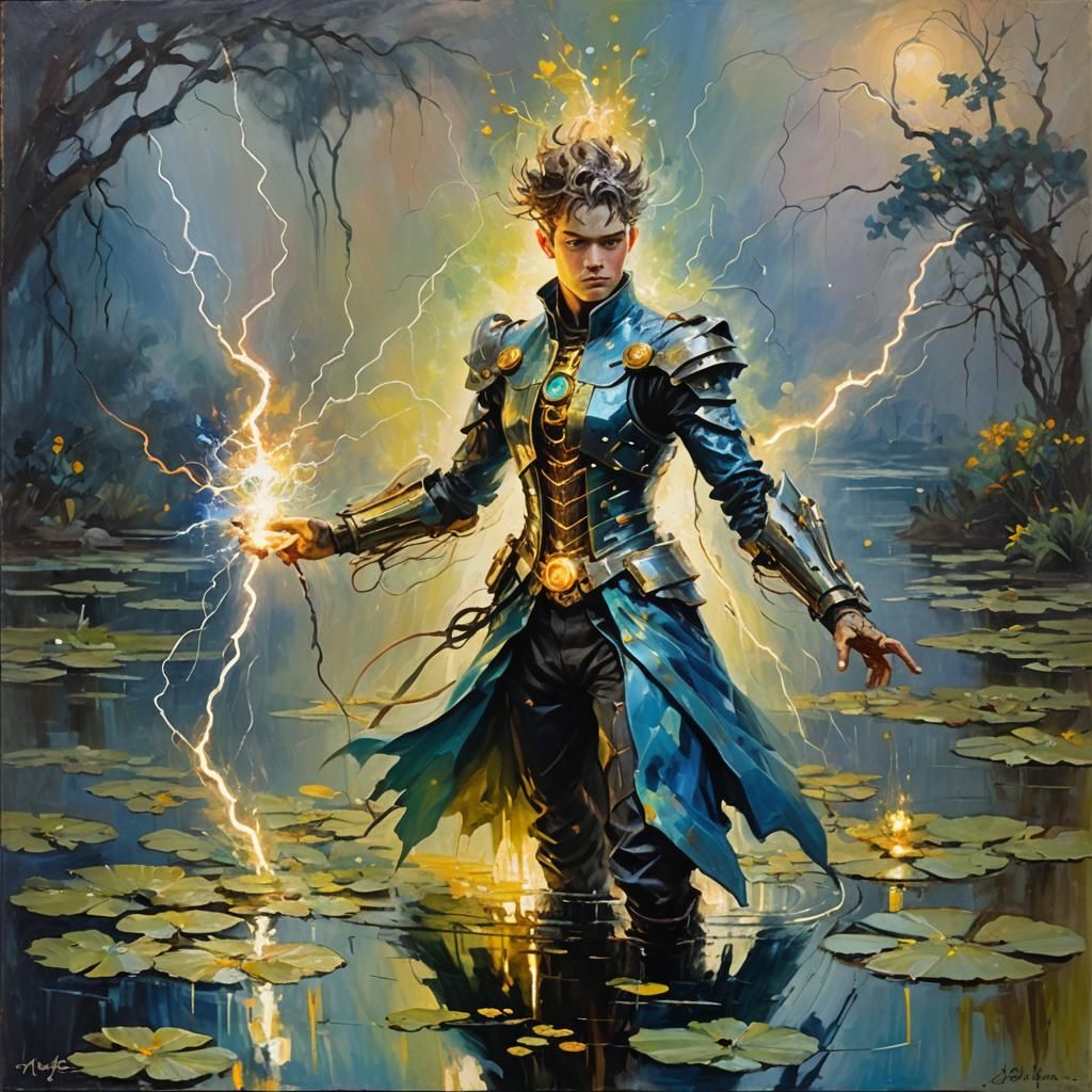 Electricity Mage in Impressionist Oil Painting