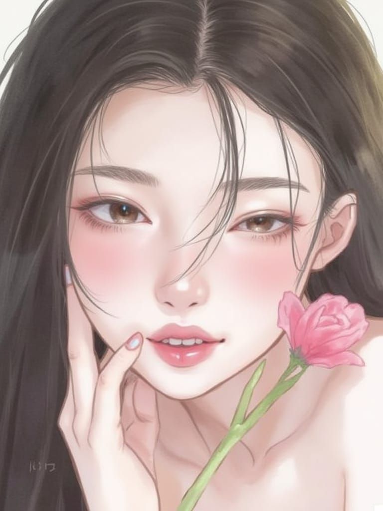 Pastel Dream Girl with Anime Line Art