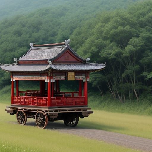 🆓🆕🆒A Chinese imperial palanquin traveling along back roads through grassland, forest, and farmlands. 🇨🇳🛣🌳