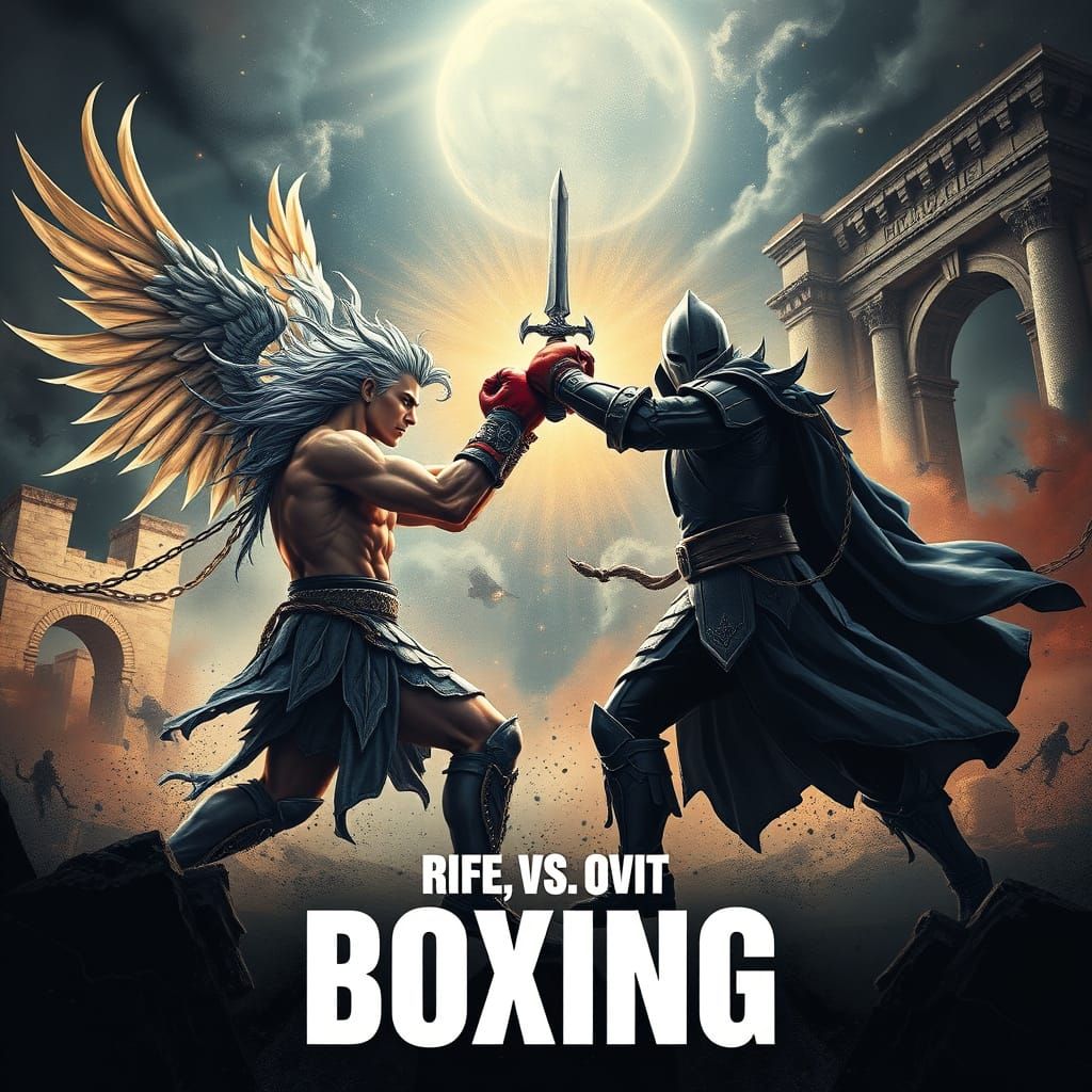 Celestial Warrior vs Dark Knight Cosmic Boxing Poster