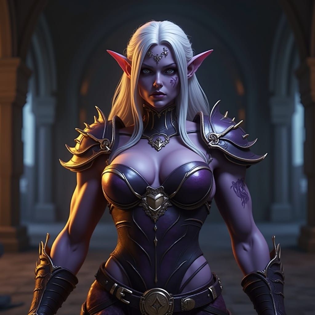Dark Fantasy Drow Warrior in Rich, Dynamic Lighting